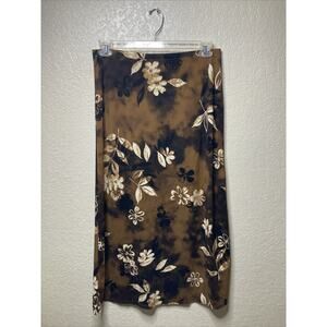 Vintage Kathie Lee Skirt Size 10 Maxi Brown Floral Elastic Waist Phoebe Buffay